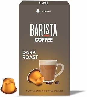 Barista Dark Roast Coffee Capsules – Bold & Intense Flavor | Intensity - 10/10 I 100% Arabica Coffee, Box of 1 (8 Capsules) - 44 Gm