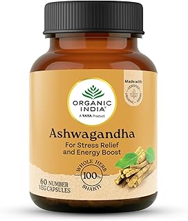 A TATA Product - Organic India Pure Ashwagandha Root Capsules - 60 Veg Caps (400mg), For Vitality & Relieves Stress, Naturally Boosts Energy & Stamina, Improves Immune System, GMP & NPOP Certified