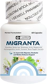Leewell Migranta Ayurvedic Migraine Headache Relief Products | Helps frequency, Severity of migraine attacks | Sensitivity to light and sound Support | Feverfew, Butterbur, Ginger, Rosemary, Amla, Ashwagandha -60 capsules