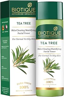 Biotique Tea Tree Skin Clearing Mattifying Facial Liquid Toner for Normal to Oily Skin Face Toner, 120ml | Treats Acne & Pimples, Tightens Pores