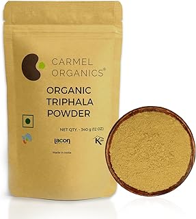CARMEL ORGANICS Triphala Fruits Powder 340 Grams | Jaivik Bharat Certified | Triphala Churn | Helps Relieve Constipation | Non-GMO | No Added Preservatives