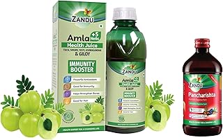 Zandu Amla Juice 1L, with 5 added Herbs, Immunity Booster, Pure and Natural, Powerful Antioxidant, Good for Bones and Hair, No Added Sugar & Zandu Pancharishta 650ml