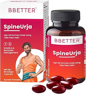 BBETTER SpineUrja -Lab Tested Ayurvedic Medicine for Lower Back Pain Relief & Sciatica Relief | Made by Taila Paka Vidhi Method | 60 Softgels