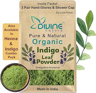 Divine Nature 100% Pure & Natural Organic Indigo Leaves Powder For black Hair Colour - 300 gm