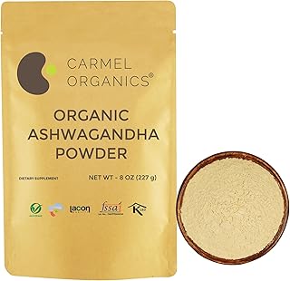 CARMEL ORGANICS Ashwagandha Root Powder (227 Grams)|Jaivik Bharat Certified|Pure|Natural|Helps Fight Anxiety & Stress|Ashwagandha Podi/Amukkara Kizhangu/Asvagandha Churna