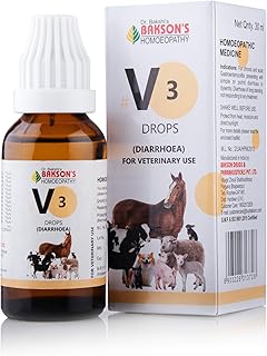 Bakson Veterinary | V-3 Diarhhoea Drops | Diarrhoea, Loose Motion Medicine for Pets | Upset Stomach Medicine for Dogs & Cats | No Side Effects | 30ML