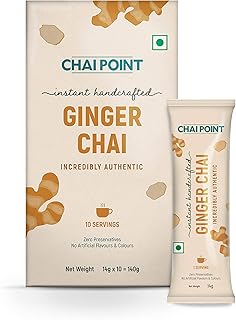 Chai Point Instant Ginger Tea – 10 Sachets | Authentic Adrak Chai | Instant Tea Premix | Ginger Flavored Assam Tea | Ready-to-Drink Chai