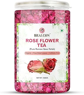 BRALCON Organic Rose Flower Tea - 100g | Pure Persian Rose Petals | Caffeine Free Herbal Tea | Use for Iced Tea, Cocktails | Cures Sore throat |Rose Tea |Dried Leaves Rose Herbal Tea