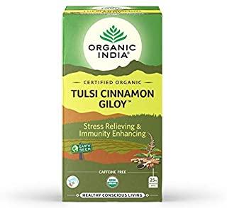 2 Pack of ORGANIC INDIA Tulsi Cinnamon Giloy 25 Tea Bags (Pack of 1)