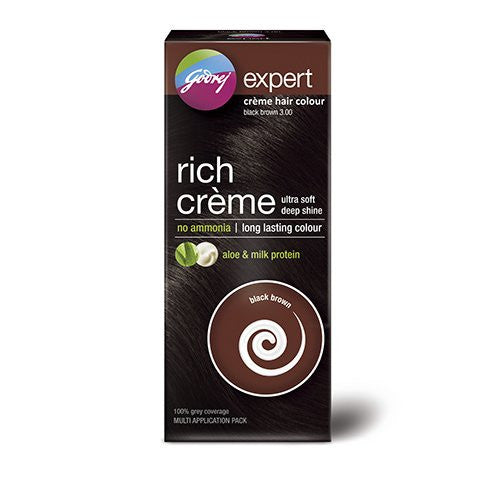 Godrej Expert Rich Crème Hair Colour, Black Brown, 62g +50ml (Multi Application Pack) - alldesineeds