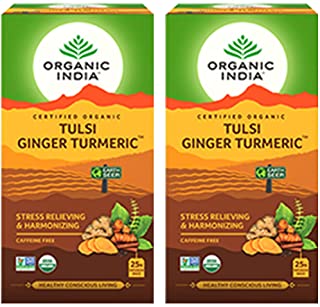 2 Pack of Organic India Tulsi Ginger Turmeric Tea - 25 Infusion Bags (Pack of 2)