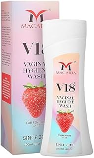 V18 Vaginal Hygiene Wash for Women - Feminine Intimate Care with Strawberry Scent - Lactic Acid, Odor Control, & pH Balance - Gentle Daily Wash for Vagina, Genital Dryness, & Itching Relief