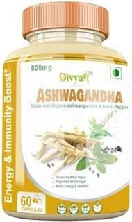 Divya Shree Ashwagandha 800mg – 60 Vegetarian Capsules | Natural Stress Relief, Energy & Immunity Booster | Ayurvedic Supplement for Strength & Vitality