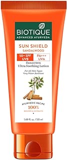 Biotique Bio Sandalwood Sunscreen Ultra Soothing Face Lotion, SPF 50+ |Ultra Protective Lotion| Keeps Skin Soft, Fair and Moisturized| Water Resistant| For All Skin Types| 50ml