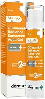 The Derma Co C-Cinamide Sunscreen Aqua Gel SPF 50 PA++++ | With Vitamin C & Niacinamide | Lightweight Texture | No White Cast | For Sun Protection & Glowing Skin | Power of 2 Actives | For Men & Women | 50 g
