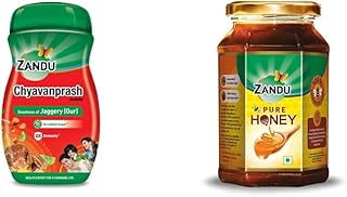 ZANDU CHYAVANAPRASH Avaleha Jaggery (Gur), Ayurvedic Immunity Booster, Provides Vitamins & Micro-Nutrients, Helps Improve Respiratory Health, 900g & Zandu Pure Honey, 100% Purity, No Added Sugar, 500g