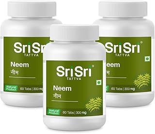 Sri Sri Tattva Neem Tablet – 60 Tablets, 300 mg | Skin Wellness Tablets | Natural Blood Purifier | Pacifies Pitta and Kapha Dosha I Pack of 3