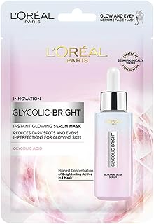 L'OREAL PROFESSIONNEL PARIS Glycolic Bright Glowing Serum Sheet Mask, Face Mask For Glowing Skin, 22 G