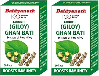 Baidyanath Giloy Ghan Bati 60 Tablets | Boosts Immunity & Digestion | Ayurvedic Guduchi Tablets for Fever, Detox, Acidity & Skin | Herbal Supplement for Health & Wellness | (Pack of 2)