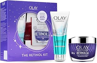 Olay Retinol Kit For Overnight Repair|Retinol Cream With Free Cleanser|Plumper, Younger Looking Skin|24H Hydration|Fragrance Free|Normal, Oily, Dry,Combination Skin|Paraben & Sulphate Free|Pack Of 2
