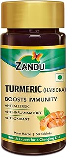 Zandu Turmeric Tablets with 100% Pure Turmeric Extract for Enhanced Immunity | Anti-allergic, Anti Inflammatory & Anti-Oxidant | Natural Cough & Cold Relief Formula (60 Tabs)