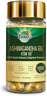 Zandu Ashwagandha KSM-66 (600 mg high dose formula) Tablets | Clinically Proven for 72% Decrease in stress and anxiety levels I Boosts Energy & Strength | 60 tablets I 100% Pure Root Extract