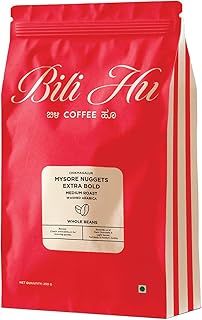 Bili Hu Coffees Whole Beans from Mysore Nuggets Extra Bold, Medium Roasted Arabica Coffee Beans, Traditional South-Indian Coffee (Pack of 1, 250 Gram)