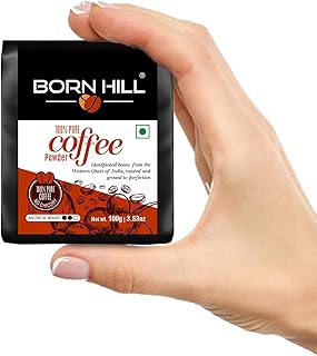 BORN HILL Coffee Powder Bag 100G|Aromatic & Strong Filter Coffee Blend|Perfect For Moka Pots And Coffee Machines|Freshly Roasted & Ground|Medium Roast|0% Chicory