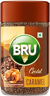 Bru Gold Caramel|Flavoured Instant Coffee|Flavourful Twist To Your Everyday Coffee|Made With Freeze-Dried Coffee|Makes 40 Cups|- Powder,Bottle,55 Gram