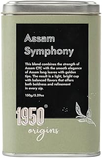 1950 Origins Assam Symphony | Premium Black Tea | Assam CTC & Orthodox Whole Leaf | Indian Authentic Kadak Chai | Strong & Fresh | 150g Tin Caddy |100% Natural Loose Leaf Tea