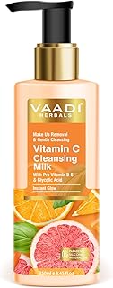 Vaadi Herbals Vitamin C Cleansing Milk with Facial Toner| With pro Vitamin B5 With Witch Hazel| Skin Brightening, Anti-Ageing, Hydrating Make up Removal & Instant Cleansing (250 ml X 2)