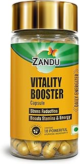 Zandu Vitality Booster Capsule, With Goodness of Ashwagandha, Safed Musli, Gokshur, Shuddha Shjilajit, Helps to Boost Energy and Strength - Pack of 60 Veg Capsules