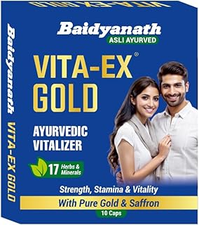 Baidyanath Vita ex Gold - 10 Capsules |Made with Pure Himalayan Shilajit, Ashwagandha & Safed Musli| Boosts Strength, Power & Stamina, 1 count