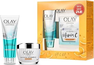 Olay Vitamin C Kit for 2X Glow | Vitamin C Cream with Free Cleanser l Even Glow and Smooth Texturee | With Niacinamide l Normal, Oily, Dry & Combination Skin l Parabens & Sulphate free | Pack of 2