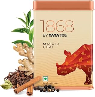 1868 by TATA Tea Masala Chai, Blend of Assam Black Tea, Cinnamon, Black Pepper, Cardamom, Ginger, Clove, Spicy, Malty, Aromatic, Whole Loose Leaf, From House of TATA (30 Cups/100g)