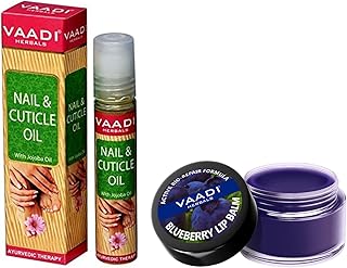 VAADI HERBALS Lip Balm, Blueberry, 10g & Nail and Cuticle Oil with Jojoba Oil, 10ml