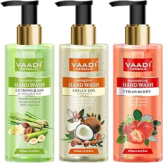 Vaadi Herbals Luxurious Handwash - 250 ml (Pack of 3, Argan Oil and Coconut with Lemongrass and Shea Butter and Strawberry)
