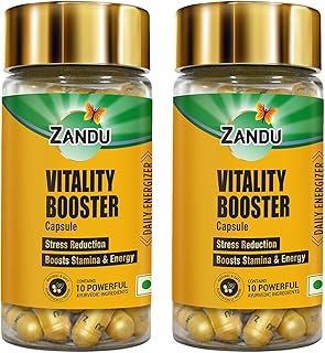 Zandu Vitality Booster Capsule, With Goodness of Ashwagandha, Safed Musli, Gokshur, Shuddha Shjilajit, Helps to Boost Energy and Strength - Pack of 120 Veg Capsules