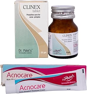 Dr Patel's Clinex Tablets + Acnocare Cream Combo |Acne Pimples, Blackheads, Bumps, Redness, and Flaky Skin | Relief from All Types of Acne, Blemishes, Scars & Pigmentations Combo of 2