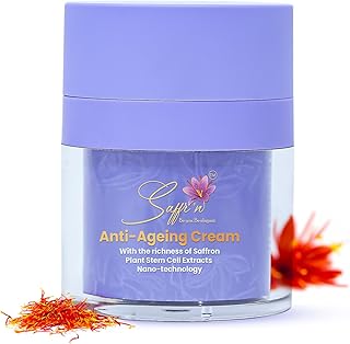 SAFFR'N Anti Ageing Cream With 5% Resveratrol,5% Argireline,10% Hyaluronic Acid,Collagen,Vitamin E,Bakuchiol,Saffron,Centella&Olive Stem Cell Extracts,&Nano Tech To Reduce Ageing Signs|50 Ml