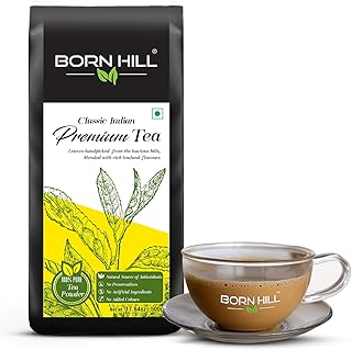 BORN HILL Premium Assam Tea Powder 500g Pack (Resealable)- 100% Natural, Fresh Blend with No Preservatives or Colors, Authentic Indian Flavor, Ideal for Morning & Evening Chai at Home, Office or Hotel