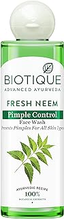 Biotique Fresh Neem Pimple Control Face Wash| Ayurvedic and Organically Pure| Prevents Pimples |100% Botanical Extracts| Suitable for All Skin Types | 200mL