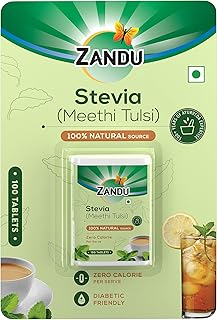 Zandu Stevia (Meethi Tulsi) Tablets- A Healthier Substitute for Sugar | Helps Maintain Healthy Sugar Levels & Healthy Weight (Pack of 100 Tablets)
