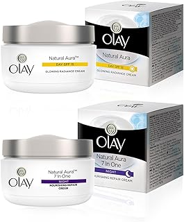 Olay Onatural Aura Day & Night Face Cream Combo-Day Cream With Spf 15 & Nourishing Repair Night Cream|Reveal Skins Natural Glow|Power Of Niacinamide|Dry,Combination,Oily Skin|Pack Of 2|100G