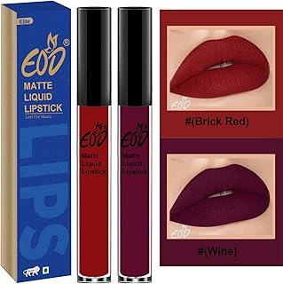 EOD Elite Collection Long Lasting Waterproof 100% Vegan Made in India Matte Liquid Lipstick Combo of 2 Lip Gloss(Brick Red, Wine)