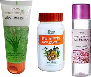 PATANJALI Alovera gel 150 ml, Divya kanti lep 50 gm, Divya Gulab Jal 120 ml