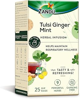 Zandu Tulsi Ginger Mint Herbal Infusion, a Herbal Tea Enriched with Ayurvedic Ingredients (25 Tea Bags)