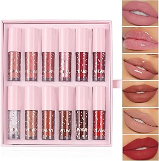 12 Color Matte Liquid Lipstick and Lipgloss Glaze Set Long-lasting, Waterproof Non-Stick Cup Non-Fading, Makeup Gift for Women