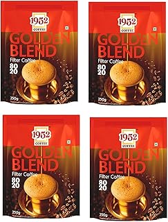1952 COFFEE Golden Blend South Indian Filter Coffee Powder - Blend of Handpicked Chigmagalur Coffee with Slow-Roasted Perfectly Grounded Chicory - 4 packs of 250g