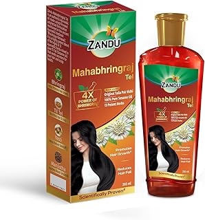 Zandu Mahabhringraj Tel (200ml): Original Hair Oil with 100% Pure Sesame Oil | 4X Power of Bhringraj | Scientifically Proven | 13 Potent Herbs | Hair Fall Control, No Parabens, Harmful Chemicals